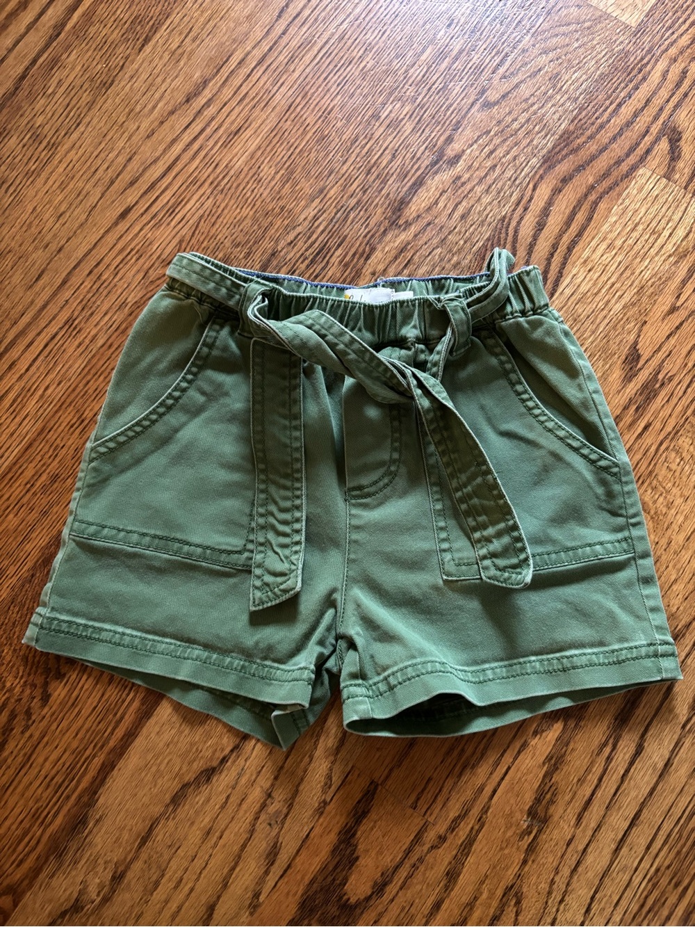 Boden Girls Olive Green Tie-Waist Cargo Shorts - 6-7